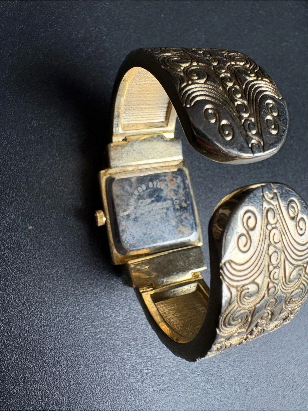 Geneva Gold and Silver Ornate Cuff Watch